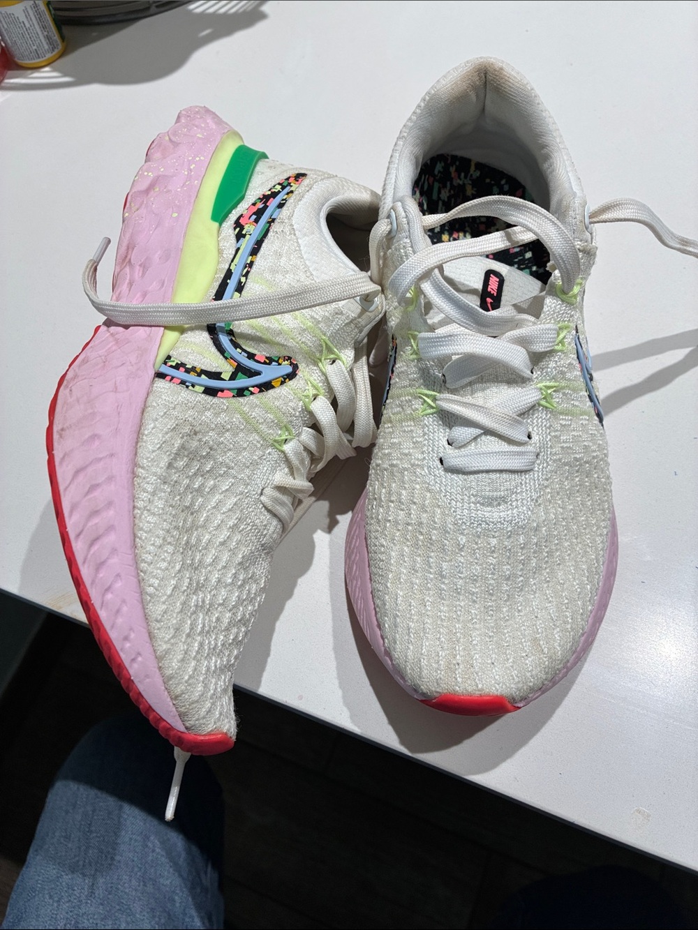 Nike Women’s White Knit Running Shoes with Pink and Neon Accents